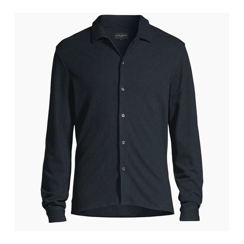 Club Monaco Men’s Slim Waffle-Knit Button-Front Shirt in Blue Multi